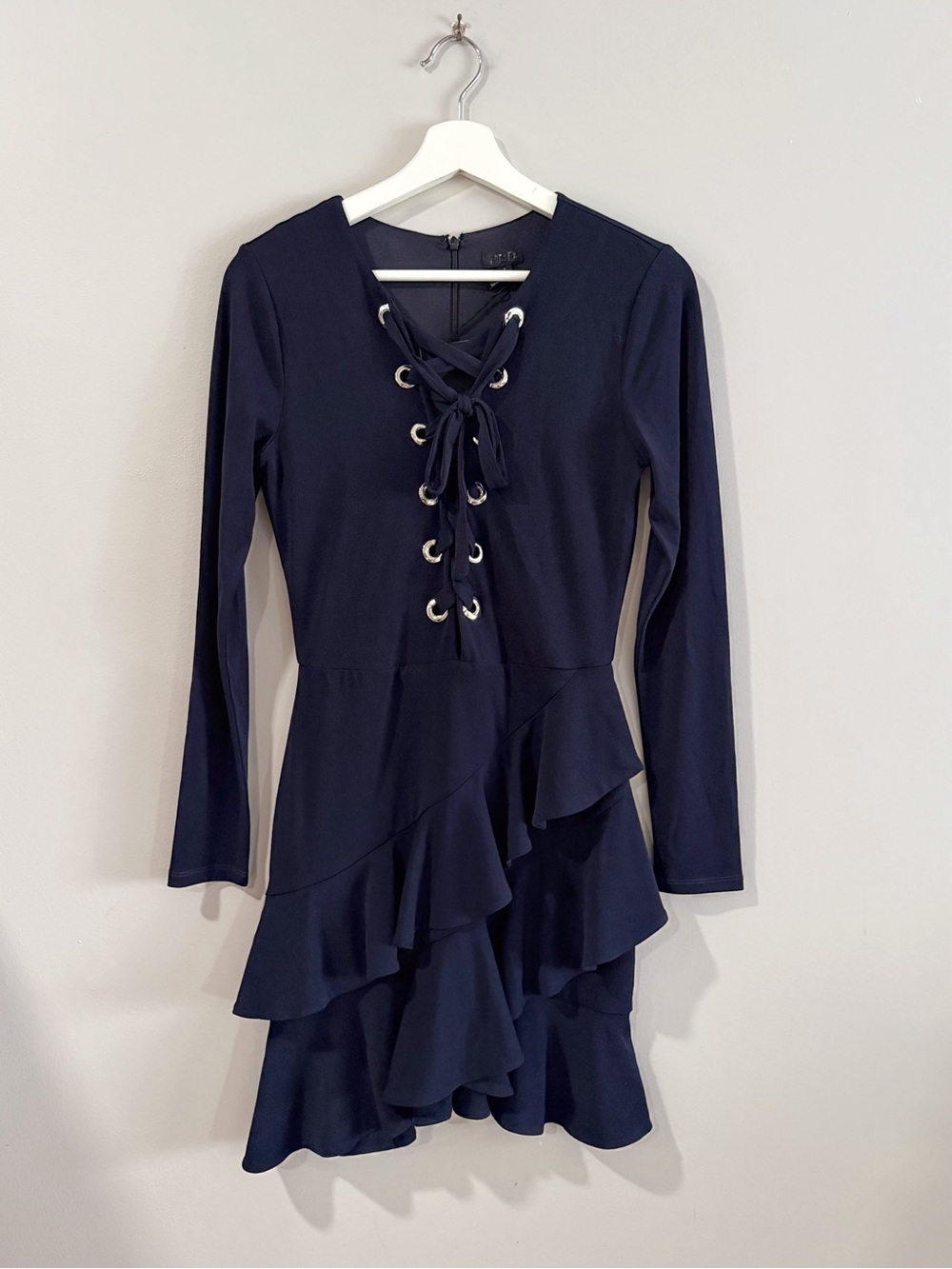 NBD Naomi Women S Navy Lace Up Ruffle Mini Dress NWT Party Glam Y2K Revolve